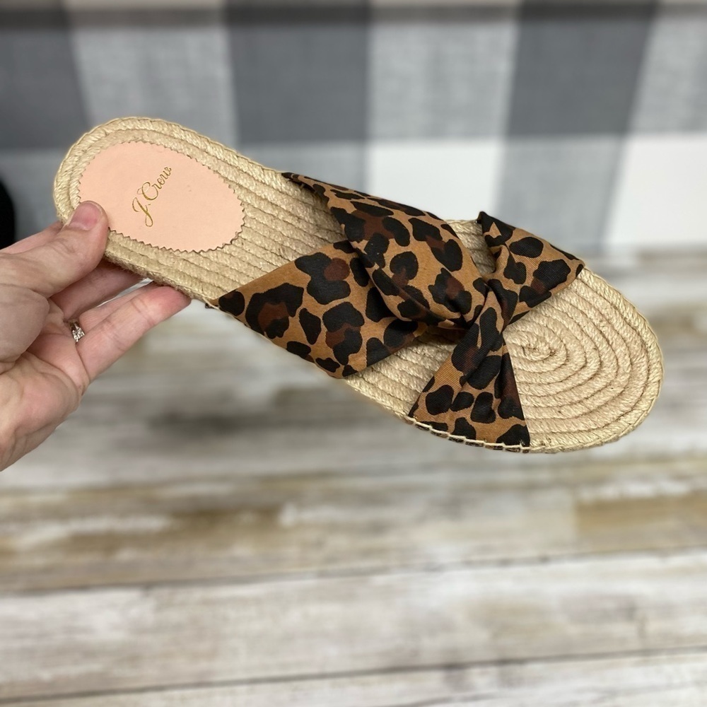 J.Crew Twisted Knot Espadrille Leopard Slide Sandal - Picture 2 of 12